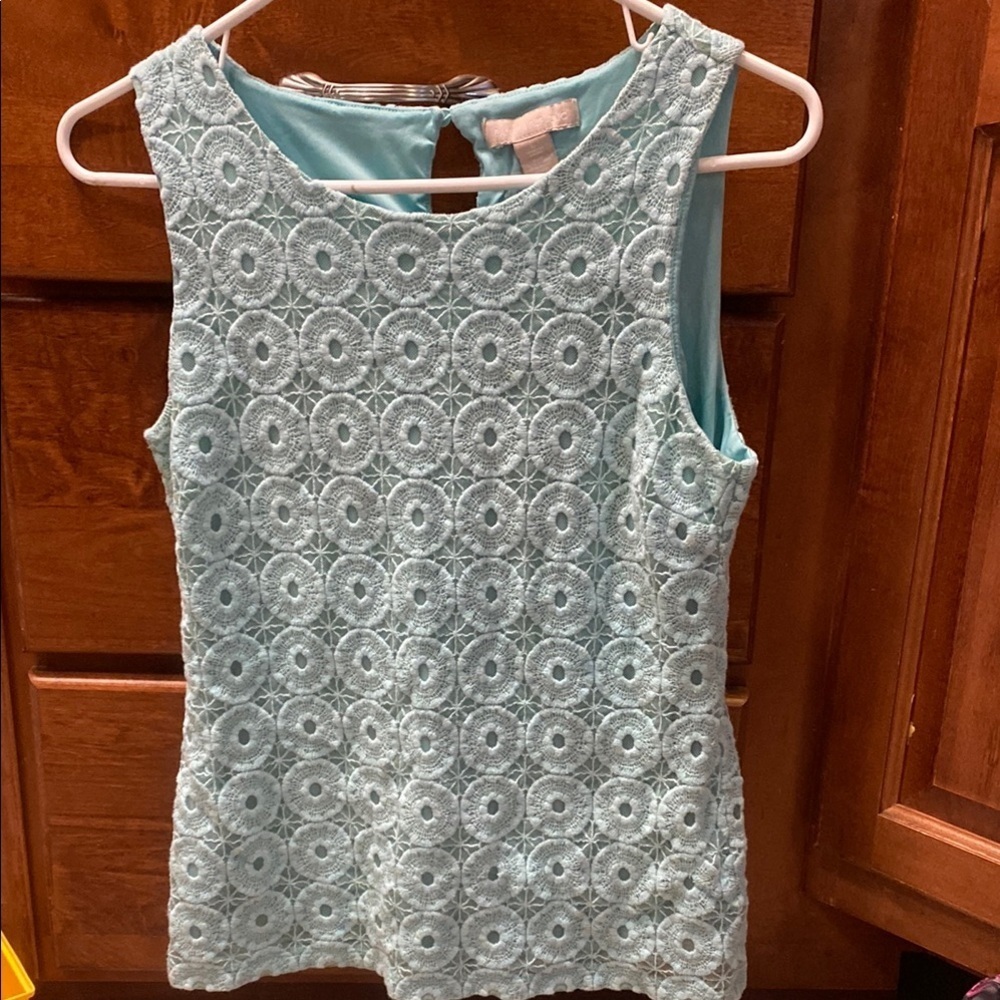 Banana Republic Baby Blue Sleeveless Textured Tank Top Summer Wedding Guest Fall